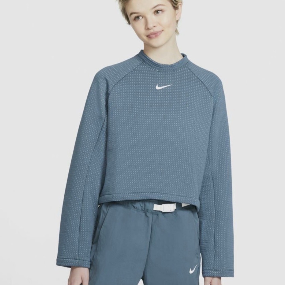Nike Women's Sportswear Tech Fleece Zipper Back Crop Top Sweater | Crew Neck L - Picture 3 of 10